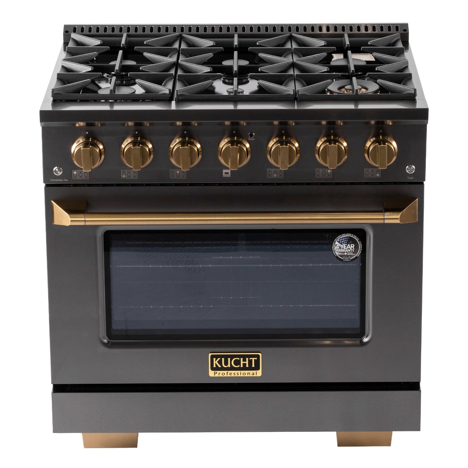 Kucht Gemstone Professional 36 in. 5.2 cu. ft. Propane Gas Range with Sealed Burners and Convection Oven in Titanium Stainless Steel KEG363/LP