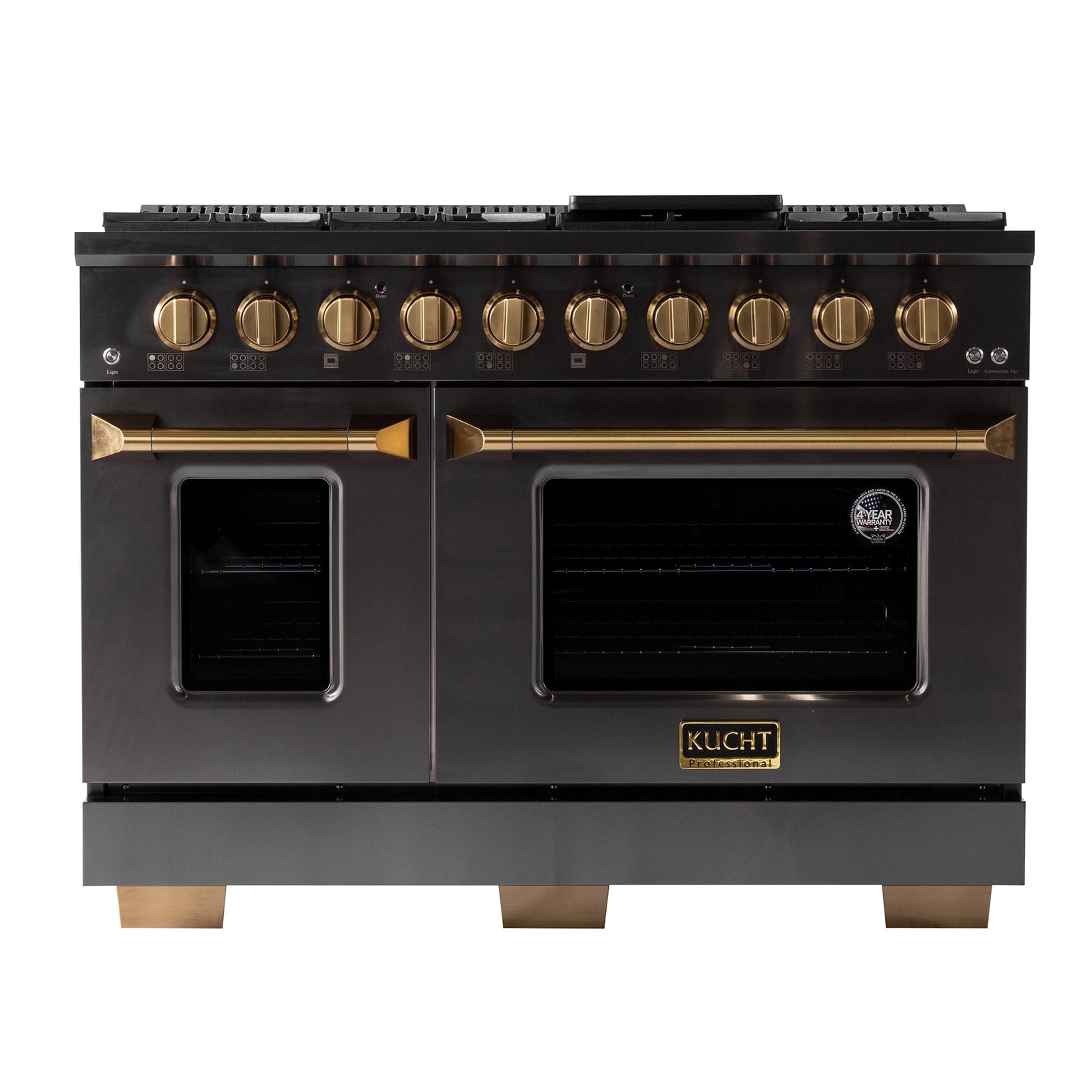 Kucht Gemstone Professional 48 in. 6.7 cu. ft. Natural Gas Range with Sealed Burners, Griddle/Grill and Two Ovens - One Convection - in Titanium Stainless Steel KEG483