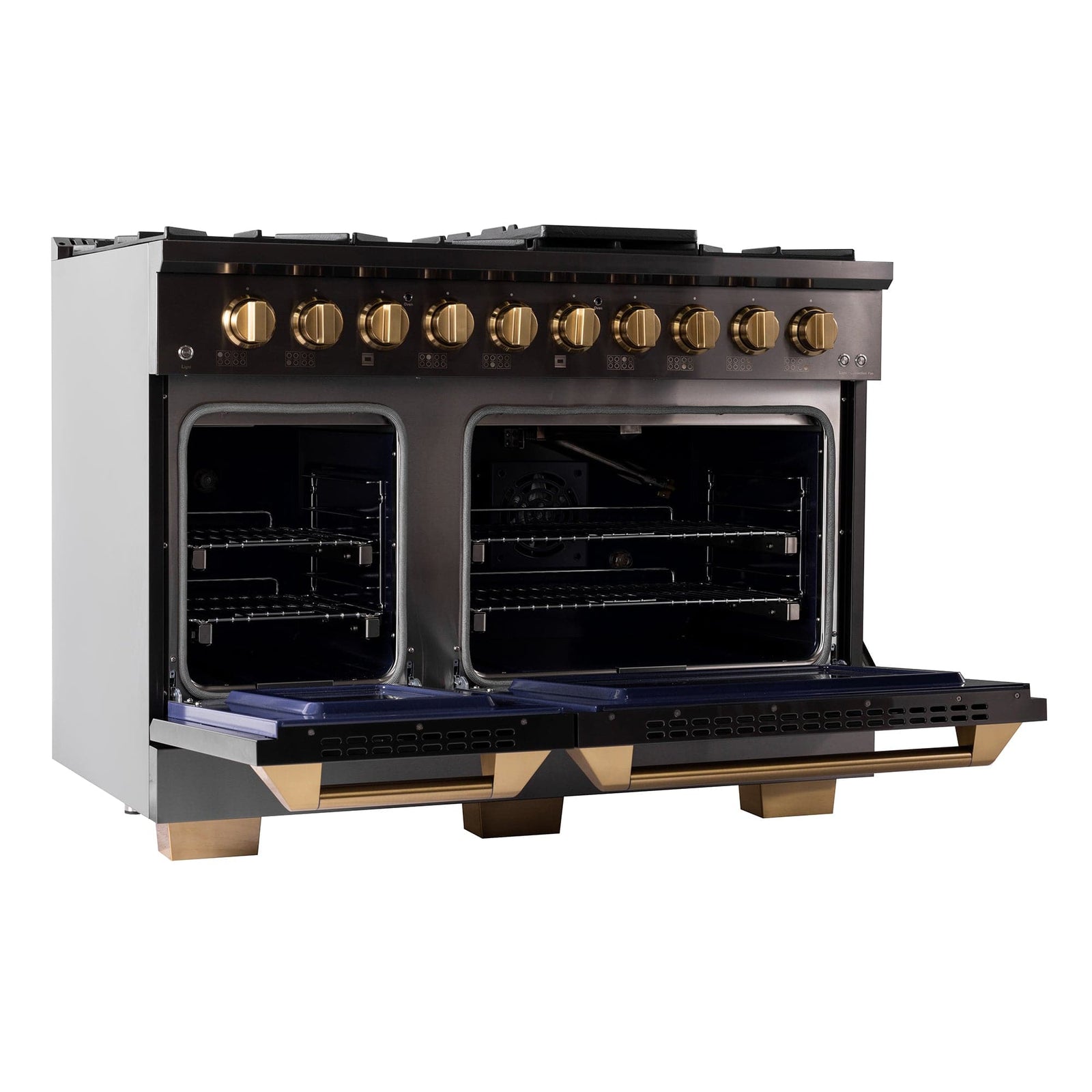 Kucht Gemstone Professional 48 in. 6.7 cu. ft. Natural Gas Range with Sealed Burners, Griddle/Grill and Two Ovens - One Convection - in Titanium Stainless Steel KEG483