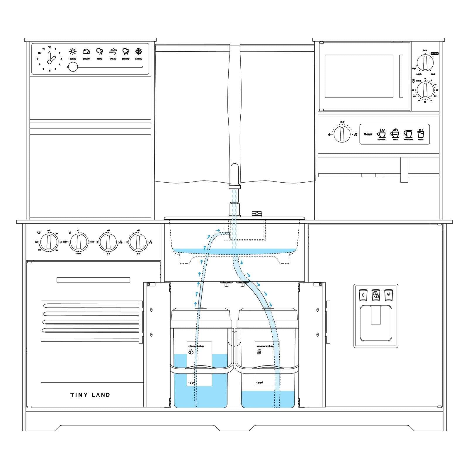 Tiny Land® Play Kitchen with Running Water - Iconic Aqua Kitchen in Cream