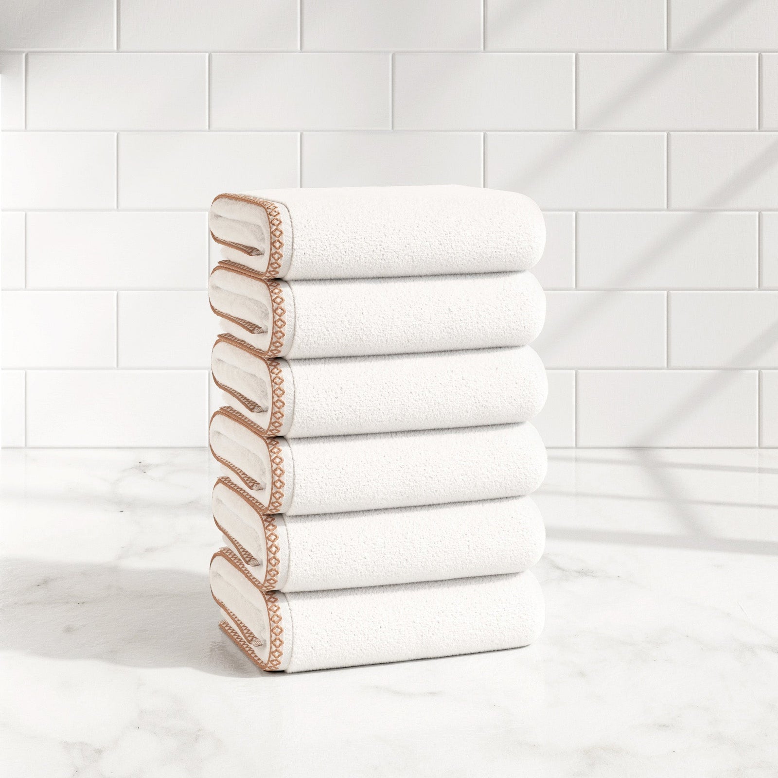 Cotton Border-Stitched 6-Piece Towel Set - Valery Collection