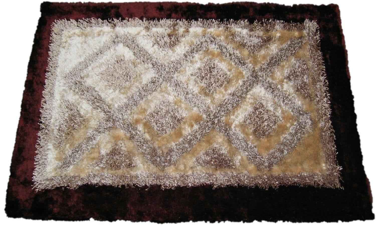 DaDa Bedding Shaggy Soft Viscose Champagne Brown Geometric Diamond Large Area Carpet Rug