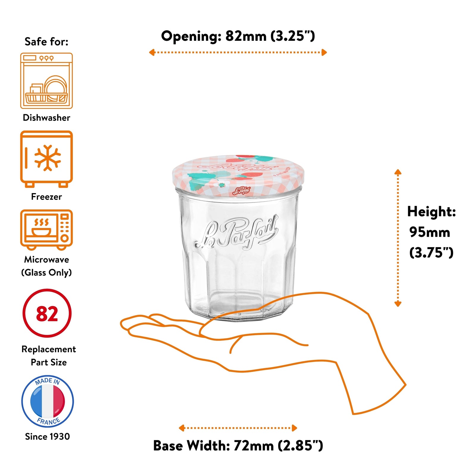 Le Parfait Jam Jars, French Glass Jars with 82mm Twist Lids for Jam and Preserves