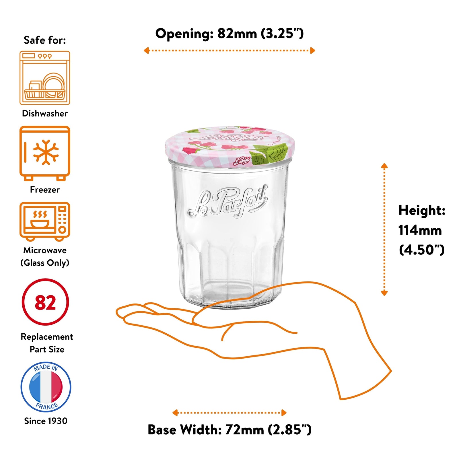 Le Parfait Jam Jars, French Glass Jars with 82mm Twist Lids for Jam and Preserves