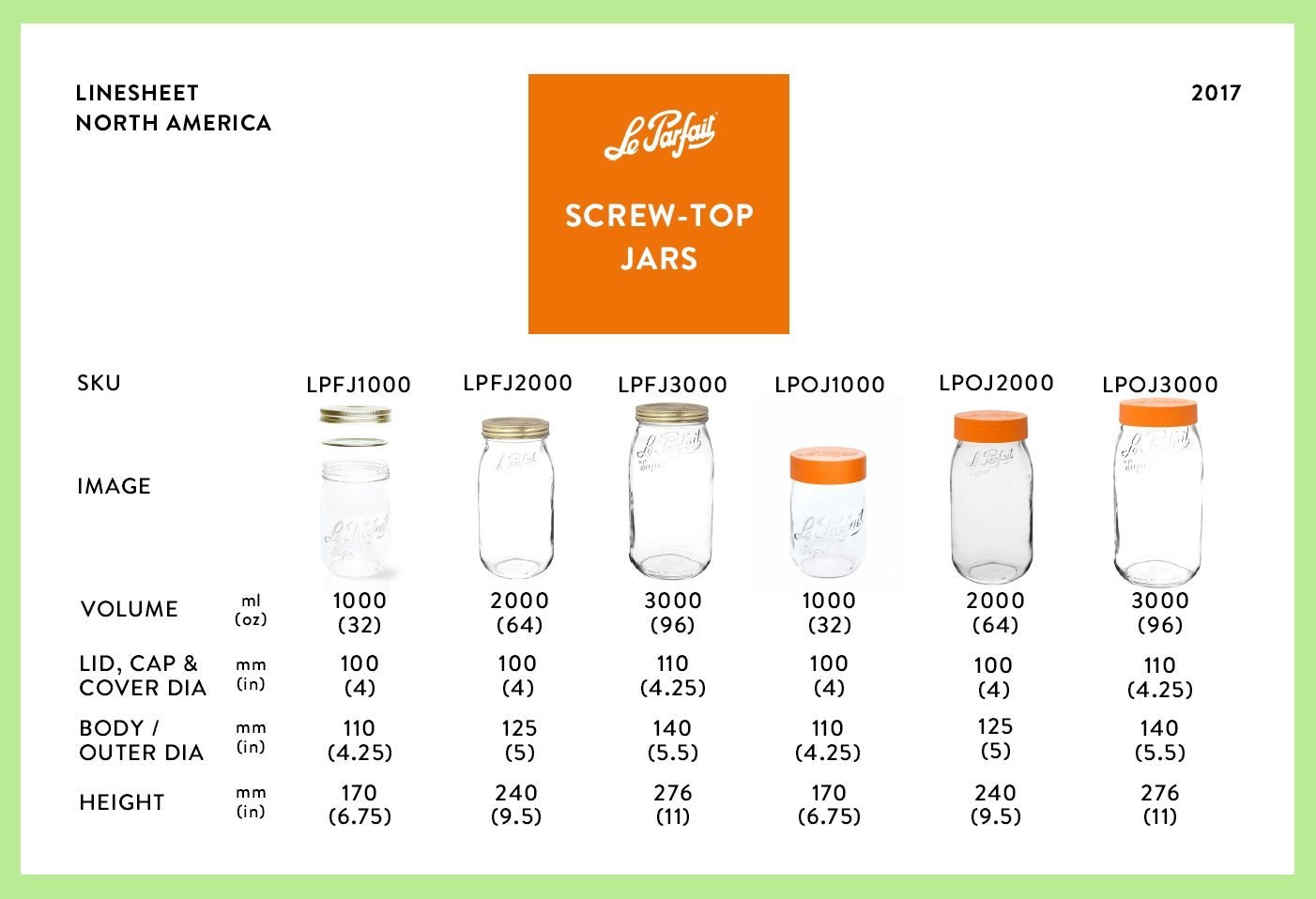 Le Parfait Screw Top Jars Food Storage Containers