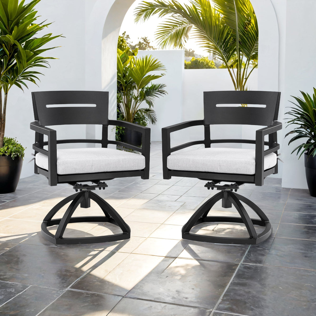 Outdoor Swivel Chairs with Sunbrella Cushions - Ember Black