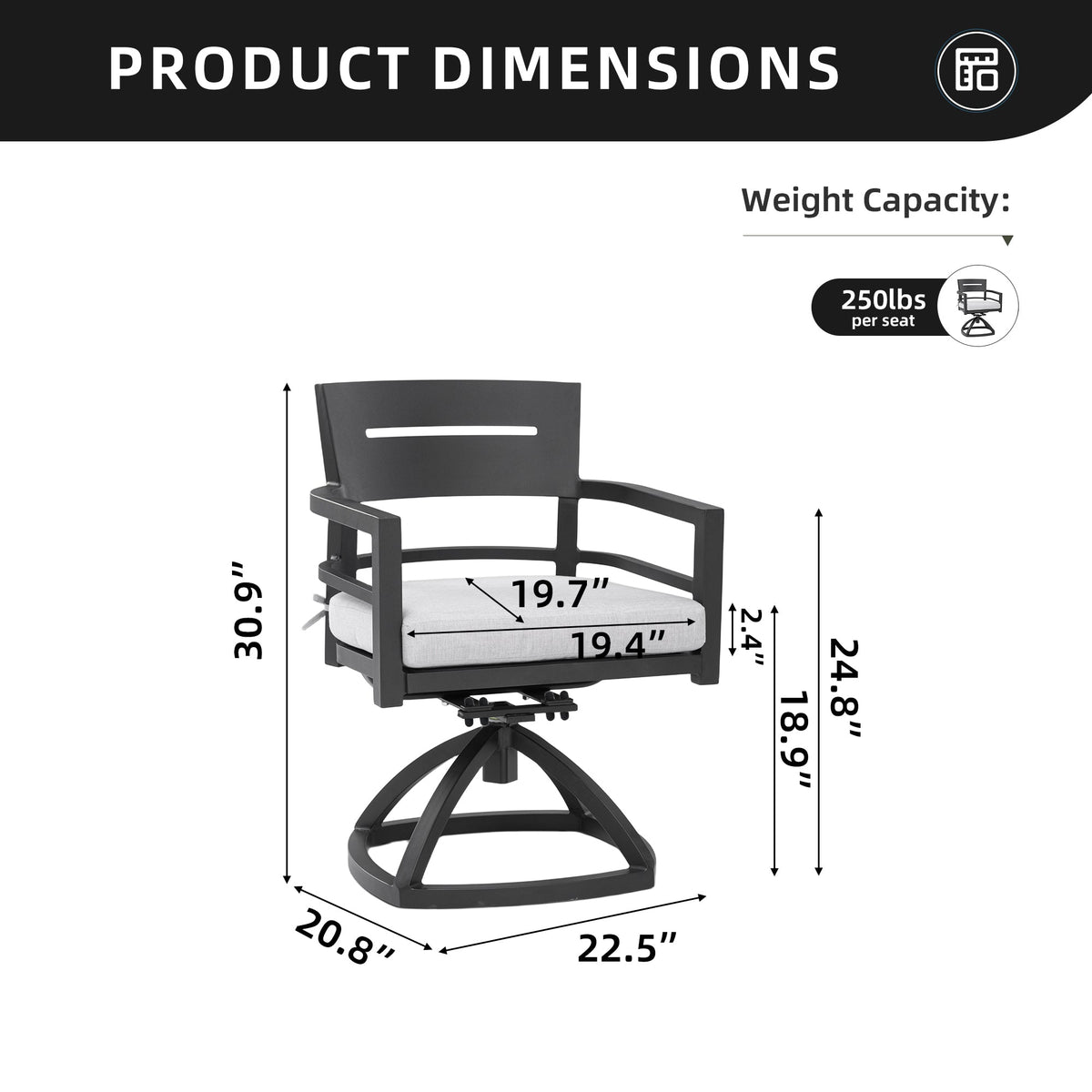 Outdoor Swivel Chairs with Sunbrella Cushions - Ember Black