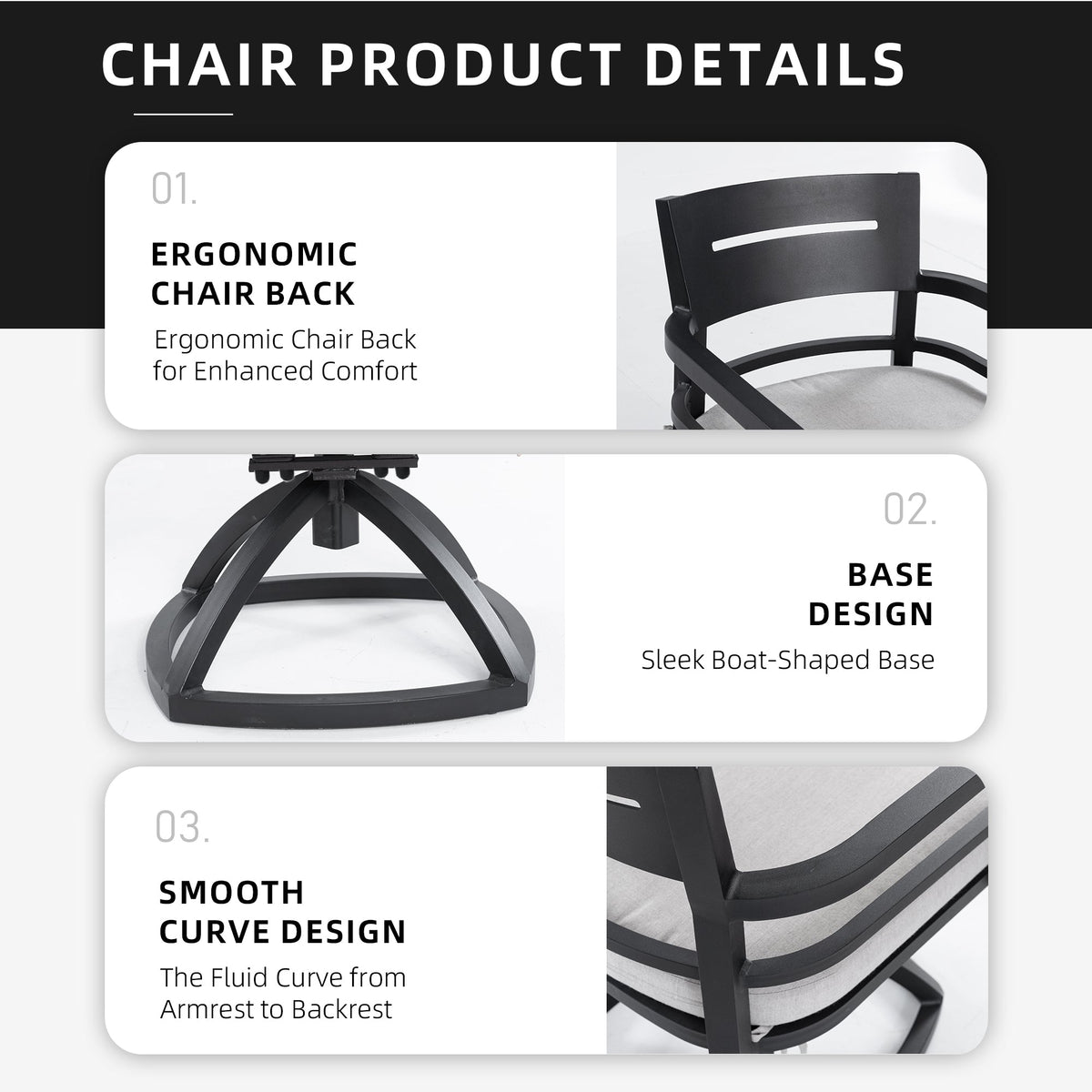 Outdoor Swivel Chairs with Sunbrella Cushions - Ember Black