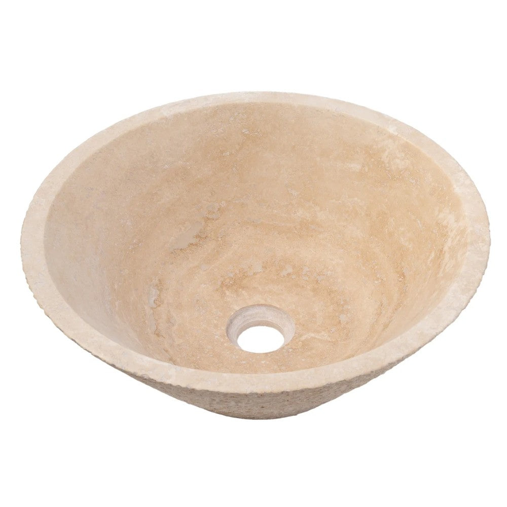 Light Beige Travertine V-Shape Tapered Sink Honed Inside and Sandblasted Outside  (D)16" (H)6"