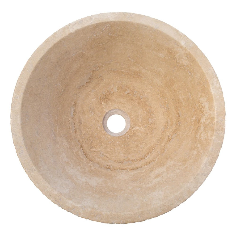 Light Beige Travertine V-Shape Tapered Sink Honed Inside and Sandblasted Outside  (D)16" (H)6"