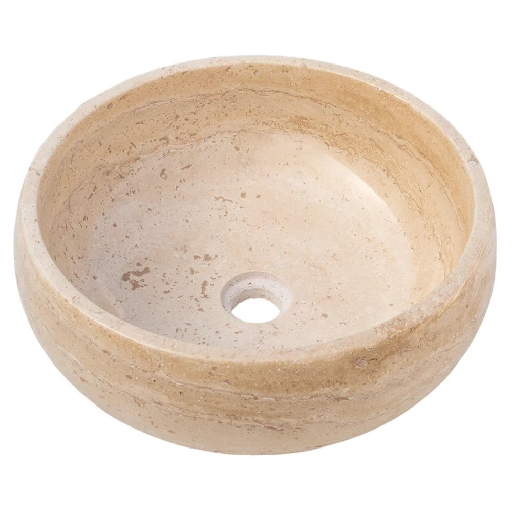 Light Beige Travertine Natural Stone Vessel Sink Filled and Polished  (D)16