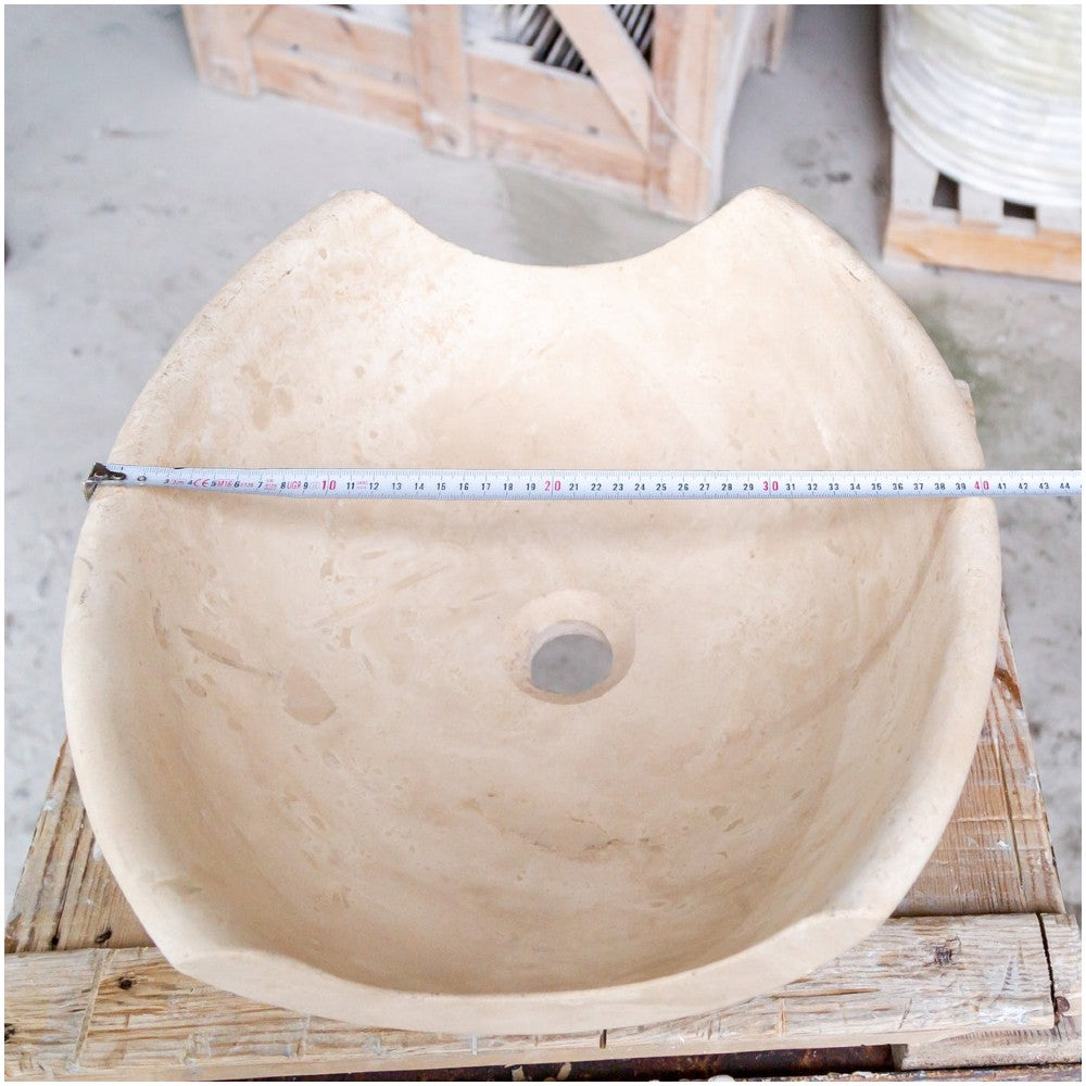 Light Beige Travertine Natural Stone Special Bowl Vessel Sink   (W)16