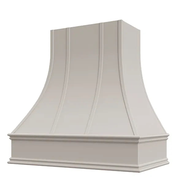 Light Grey Range Hood With Curved Strapped Front and Decorative Trim - 30