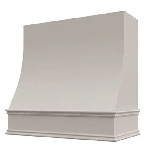Light Grey Wood Range Hood With Sloped Front and Decorative Trim - 30