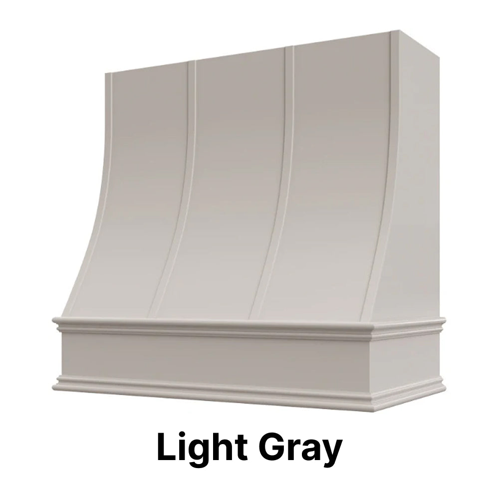 Wood Range Hood With Sloped Strapped Front and Decorative Trim - 30