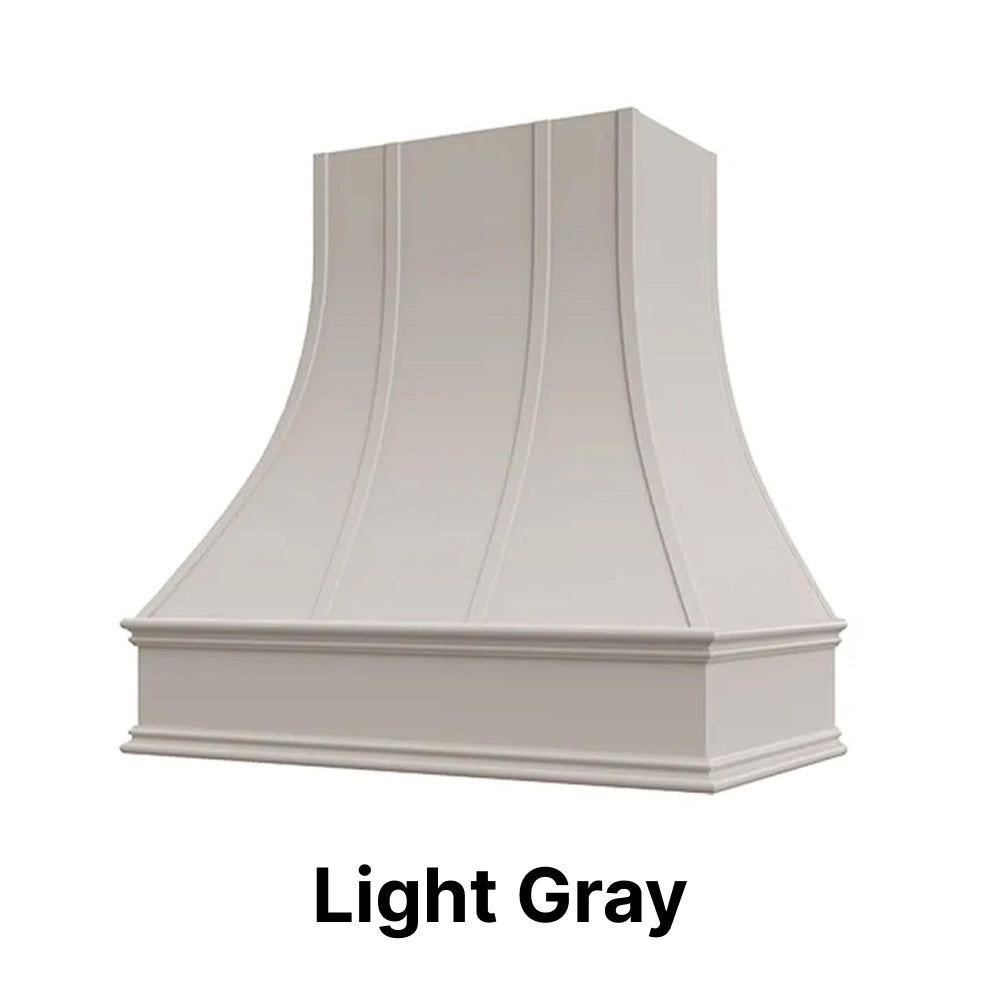 Wood Range Hood With Curved Strapped Front and Decorative Trim - 30