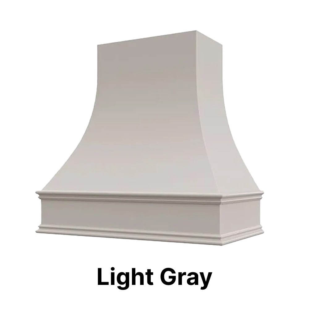 Wood Range Hood With Curved Front and Decorative Trim - 30