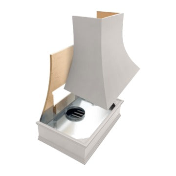 Light Grey Wood Range Hood With Sloped Strapped Front and Decorative Trim - 30