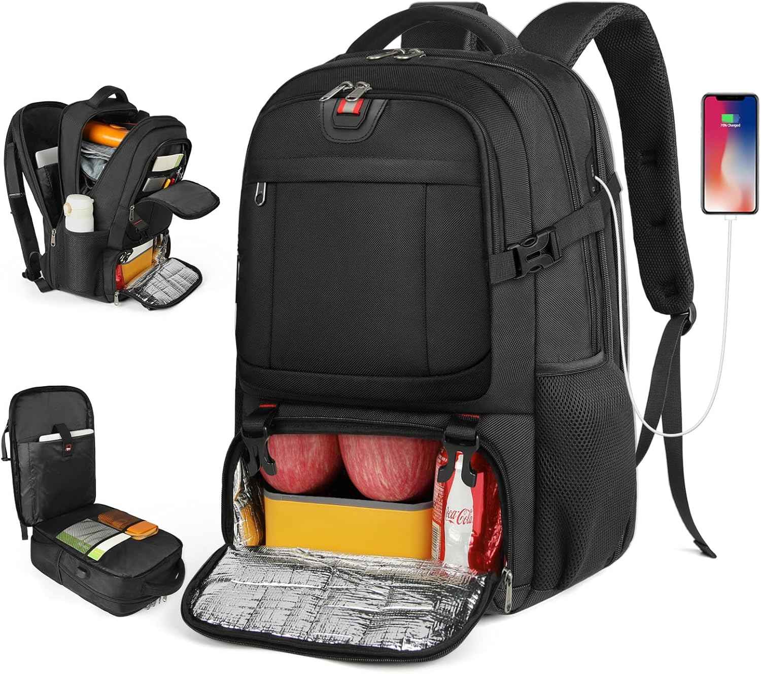 50L Travel Laptop Backpack 17.3 Inch TSA Waterproof with Insulated Compartment USB