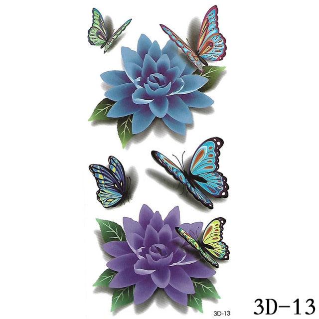 Luxury 3D Butterfly Tattoos Stickers Temporary Colorful Flower Body Decorations And Party Make Up For Womens