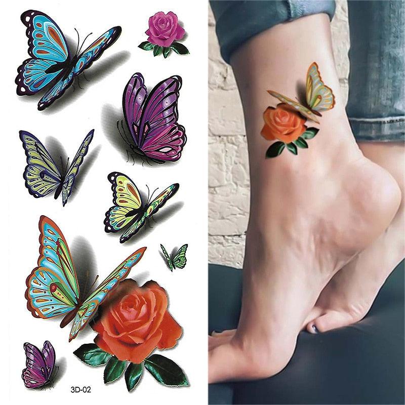 Luxury 3D Butterfly Tattoos Stickers Temporary Colorful Flower Body Decorations And Party Make Up For Womens