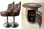 Luxury Wine Barrel Bar Set w/ Pub Table & Wine Barrel Bar Stools - Multi-Use Wine and Whiskey Home Bar Furniture