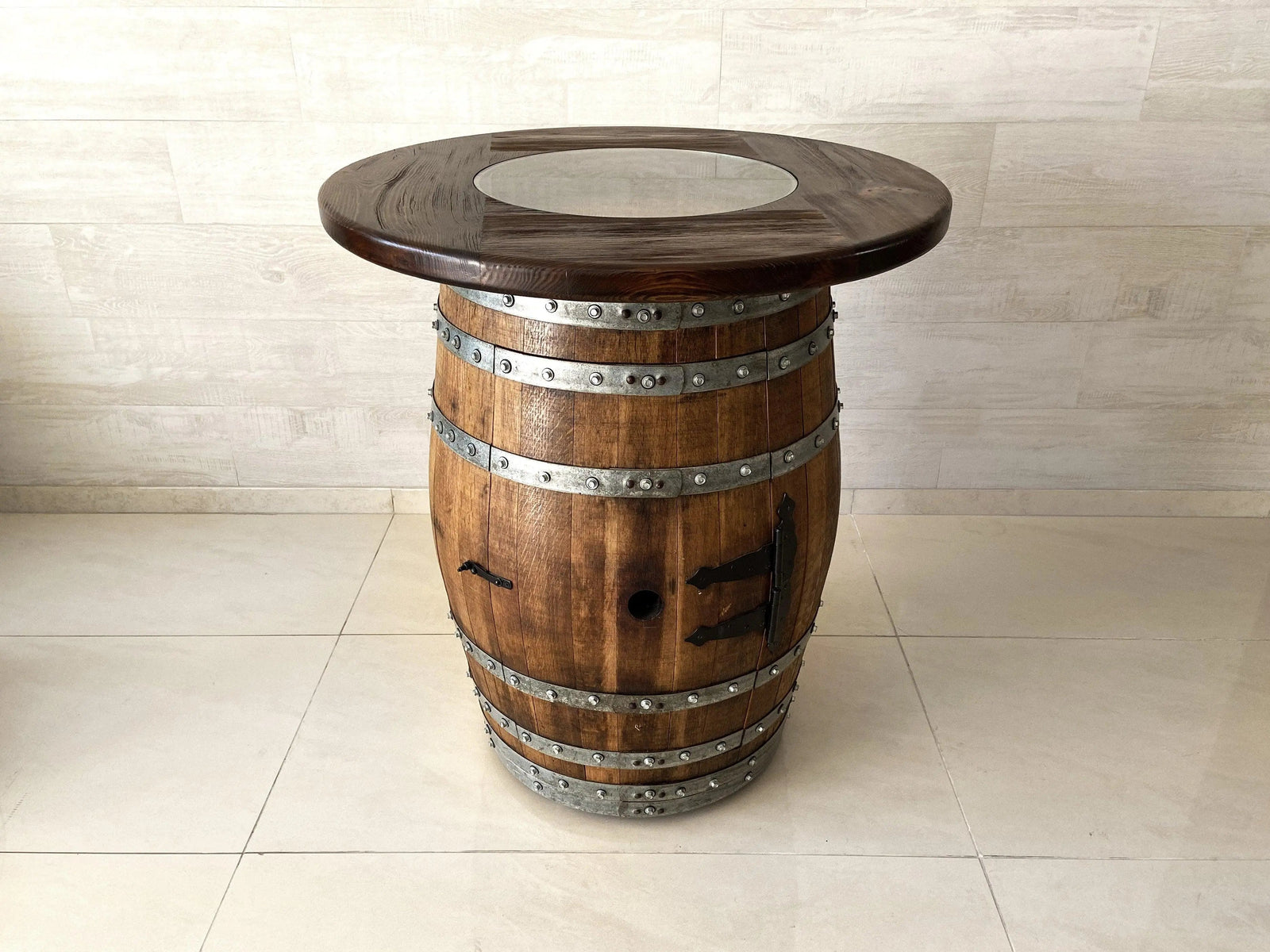 Luxury Wine Barrel Bar Set w/ Pub Table & Wine Barrel Bar Stools - Multi-Use Wine and Whiskey Home Bar Furniture