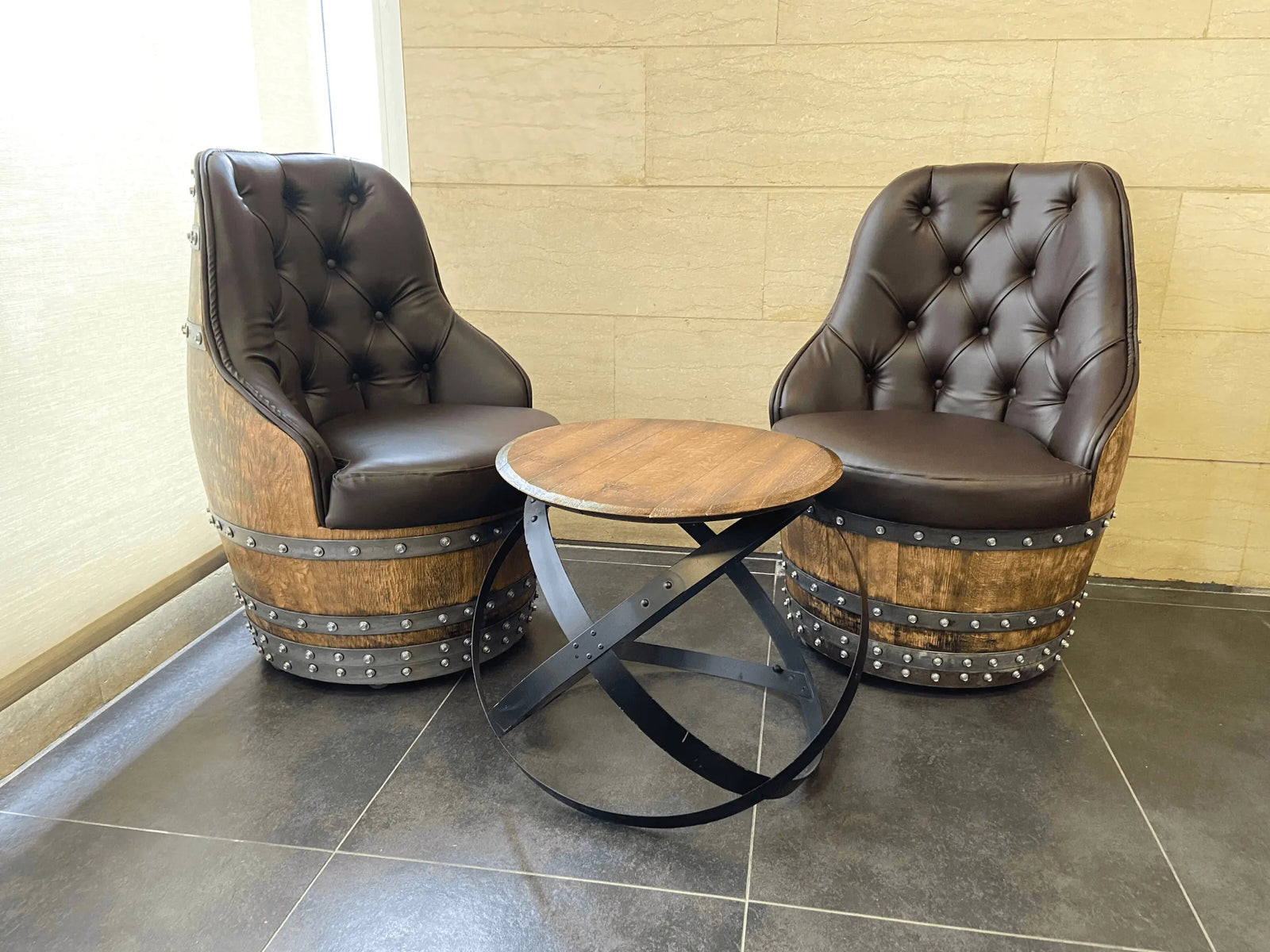 Luxury Captain Barrel Chair, Handmade Wine and Whiskey Barrel Chair, Hidden Storage, Memory Foam Upholstery, Movable On Casters