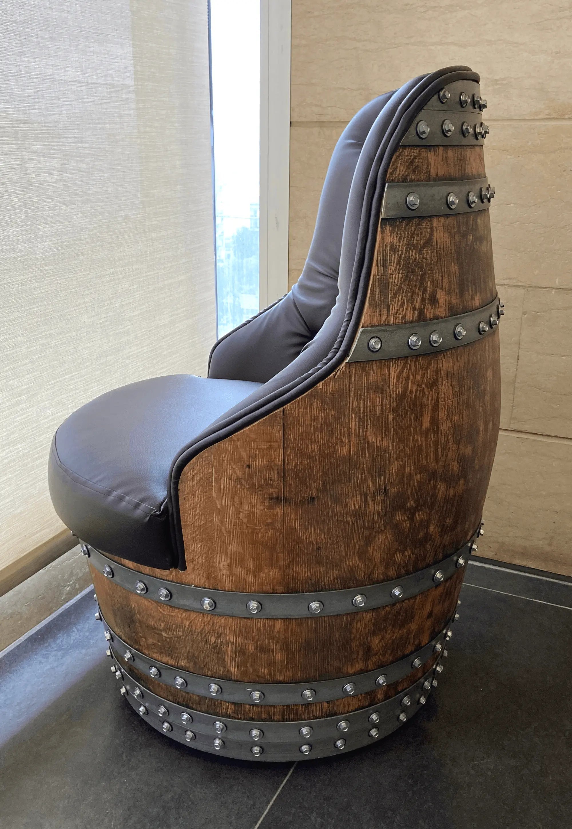 Luxury Captain Barrel Chair, Handmade Wine and Whiskey Barrel Chair, Hidden Storage, Memory Foam Upholstery, Movable On Casters