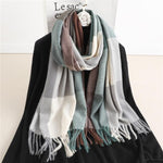 Winter  Long Plaid Headwear Scarf Warm Shawls Cashmere Female Scarfs Scarves Lady Tassel Shawl Wraps For Women