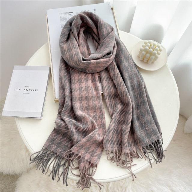 Winter  Long Plaid Headwear Scarf Warm Shawls Cashmere Female Scarfs Scarves Lady Tassel Shawl Wraps For Women