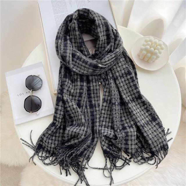 Winter  Long Plaid Headwear Scarf Warm Shawls Cashmere Female Scarfs Scarves Lady Tassel Shawl Wraps For Women