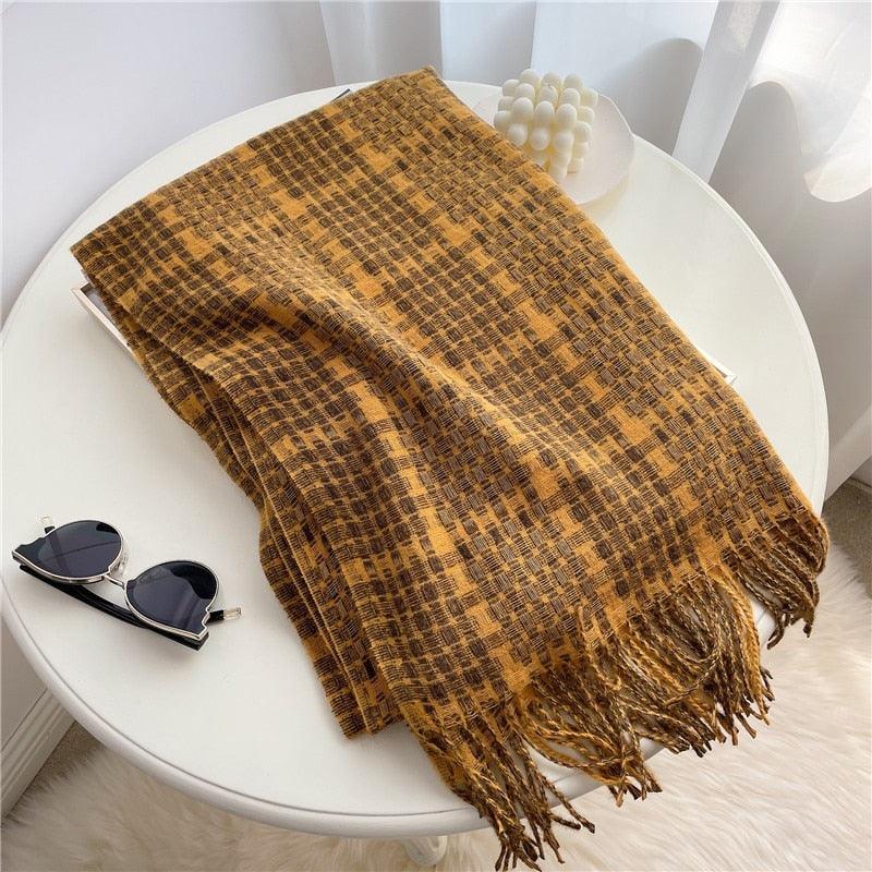 Winter  Long Plaid Headwear Scarf Warm Shawls Cashmere Female Scarfs Scarves Lady Tassel Shawl Wraps For Women
