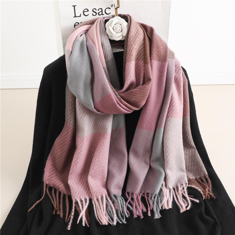 Winter  Long Plaid Headwear Scarf Warm Shawls Cashmere Female Scarfs Scarves Lady Tassel Shawl Wraps For Women