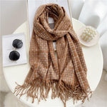 Winter  Long Plaid Headwear Scarf Warm Shawls Cashmere Female Scarfs Scarves Lady Tassel Shawl Wraps For Women