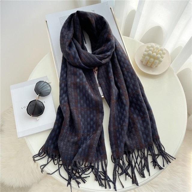 Winter  Long Plaid Headwear Scarf Warm Shawls Cashmere Female Scarfs Scarves Lady Tassel Shawl Wraps For Women