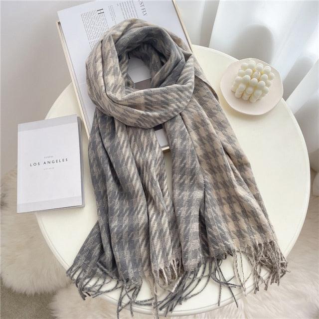 Winter  Long Plaid Headwear Scarf Warm Shawls Cashmere Female Scarfs Scarves Lady Tassel Shawl Wraps For Women