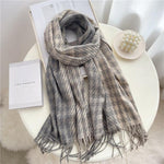 Winter  Long Plaid Headwear Scarf Warm Shawls Cashmere Female Scarfs Scarves Lady Tassel Shawl Wraps For Women
