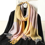 Winter  Long Plaid Headwear Scarf Warm Shawls Cashmere Female Scarfs Scarves Lady Tassel Shawl Wraps For Women