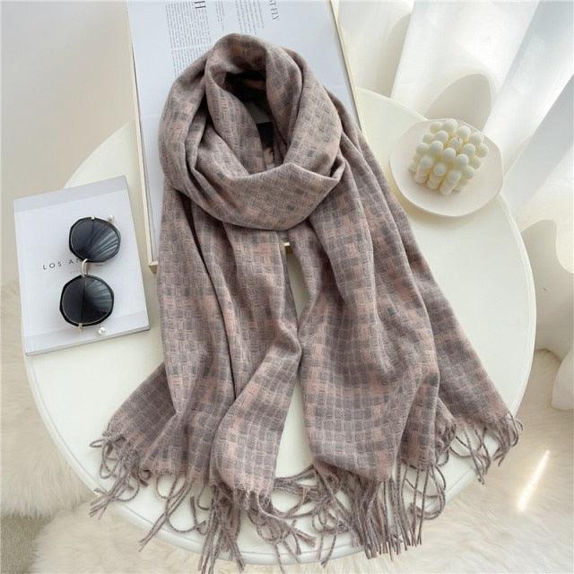 Winter  Long Plaid Headwear Scarf Warm Shawls Cashmere Female Scarfs Scarves Lady Tassel Shawl Wraps For Women