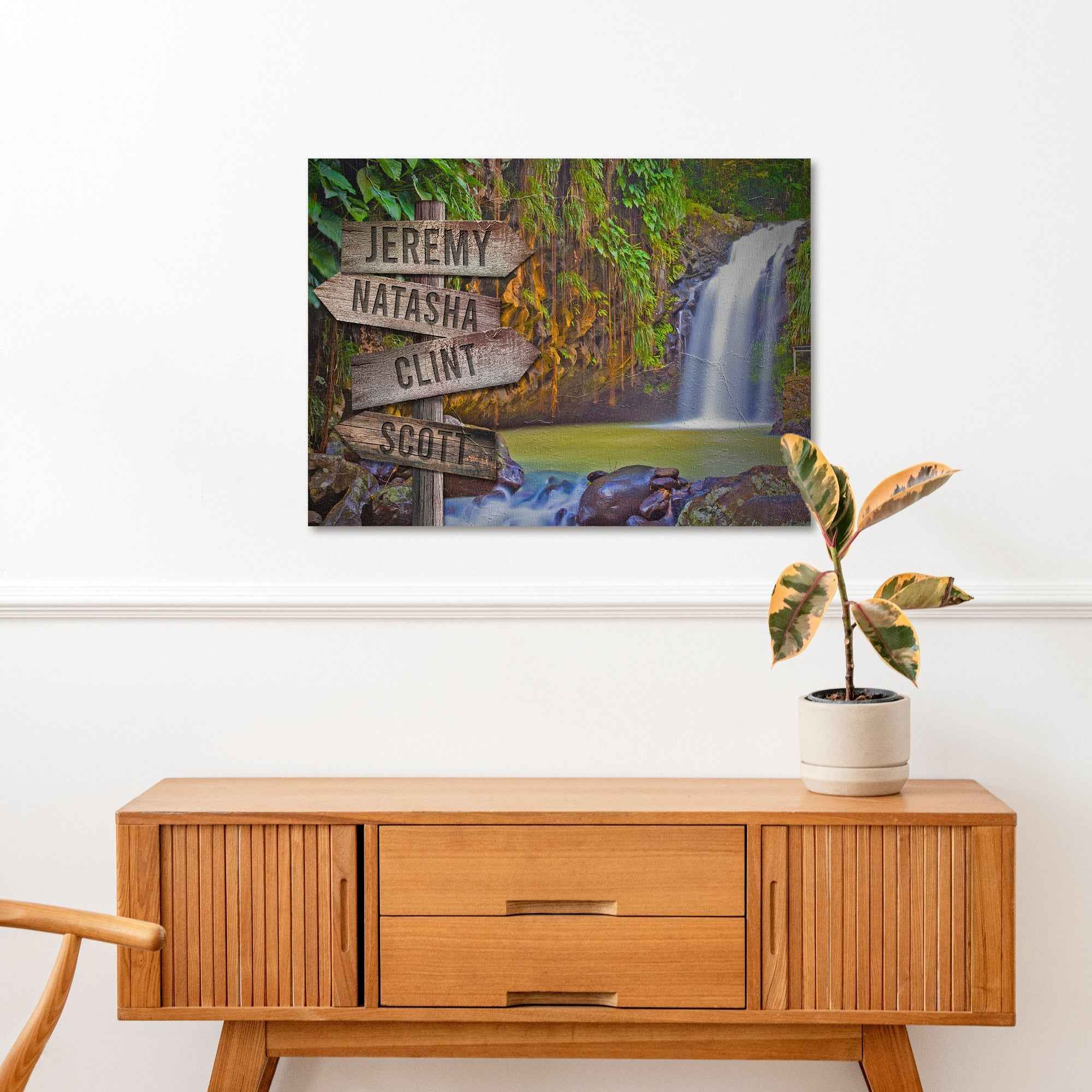 Waterfall Family Names Sign