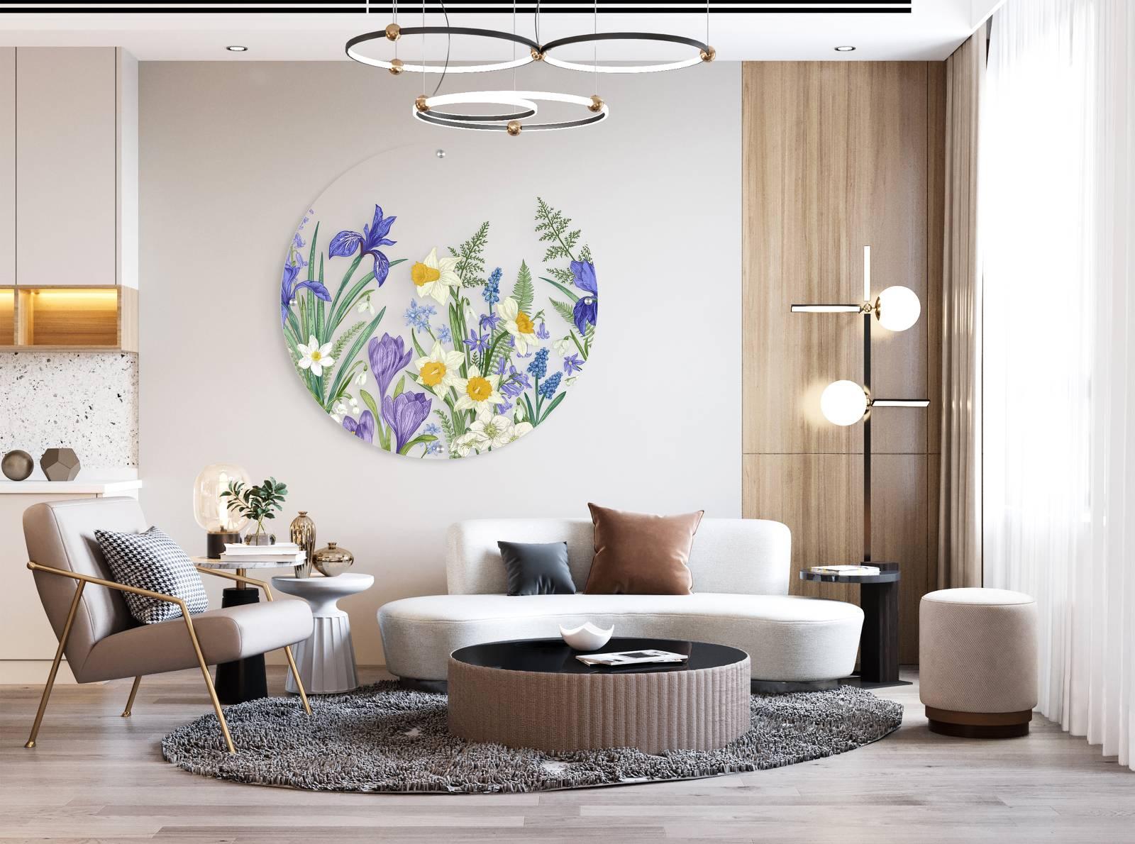 Meadow Flowers Printed Transparent Acrylic Circle