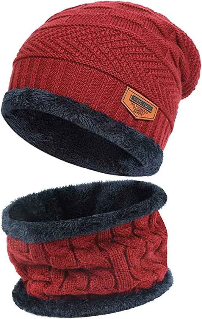Mens Womens Winter Beanie Hat Scarf Set Warm Knit Hat Thick Fleece Lined Winter Cap Neck Warmer for Men Women