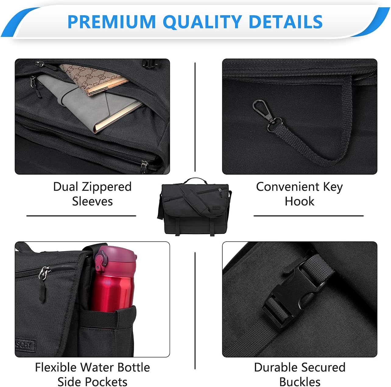 Water Resistant Laptop Messenger Bag 17 Inch Work Shoulder Bag
