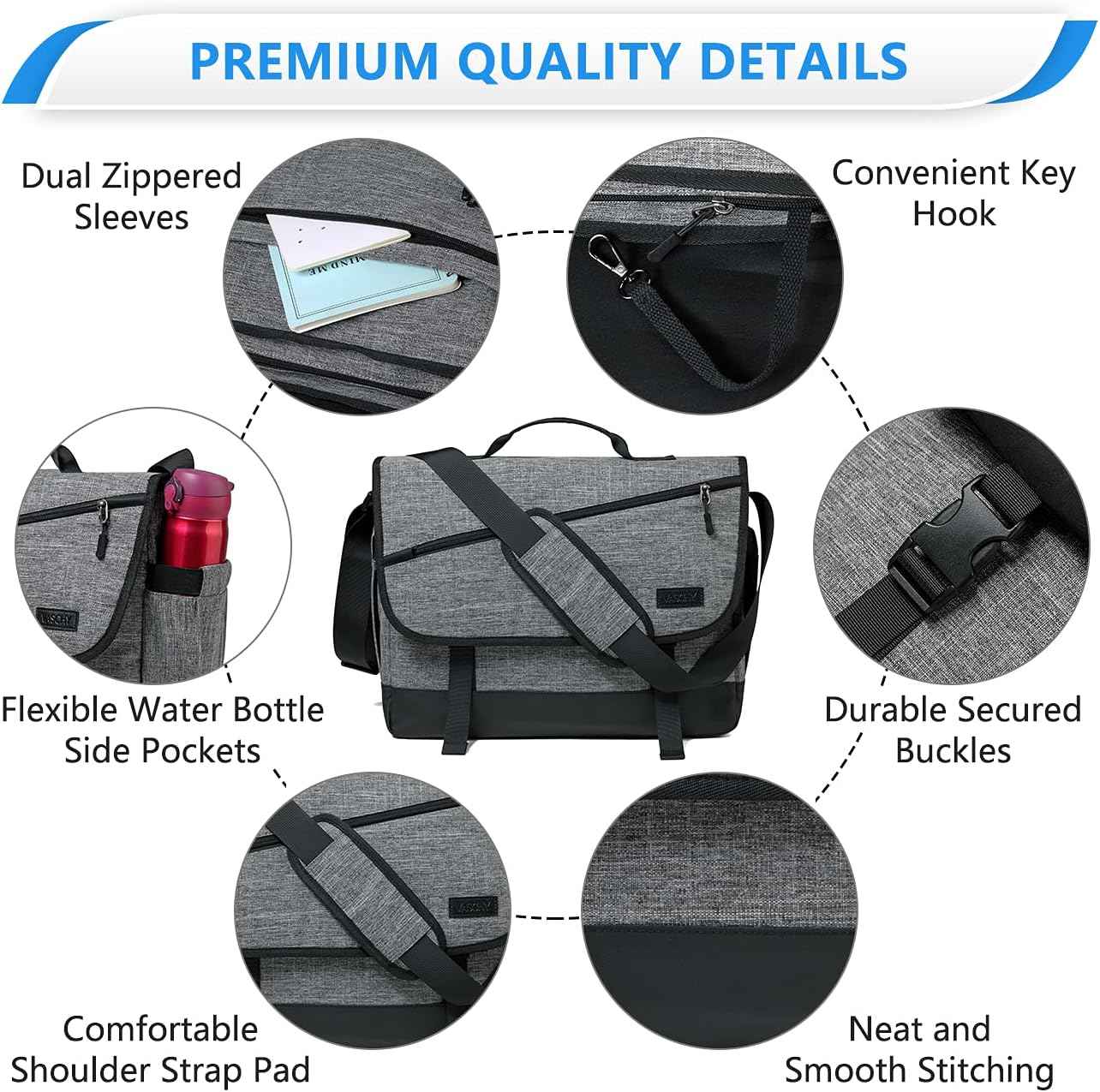 Water Resistant Laptop Messenger Bag 17 Inch Work Shoulder Bag