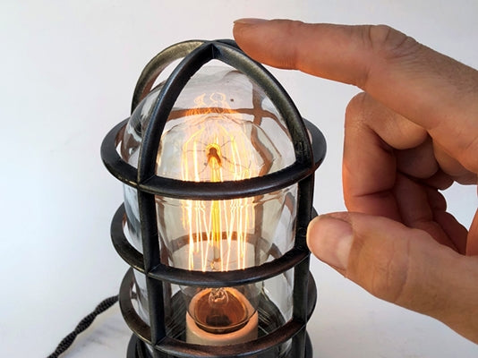 Industrial Touch Lamp with Vintage Edison Bulb - The Iron Cage