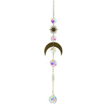 Metallic Hoop Moon Sun Wind Chimes Crystals Sun-catcher Ornament With Chakra Energy K9 Crystal Ball Prisms Hanging Rainbow Chaser Window Curtains Pendant Home Decor Gifts