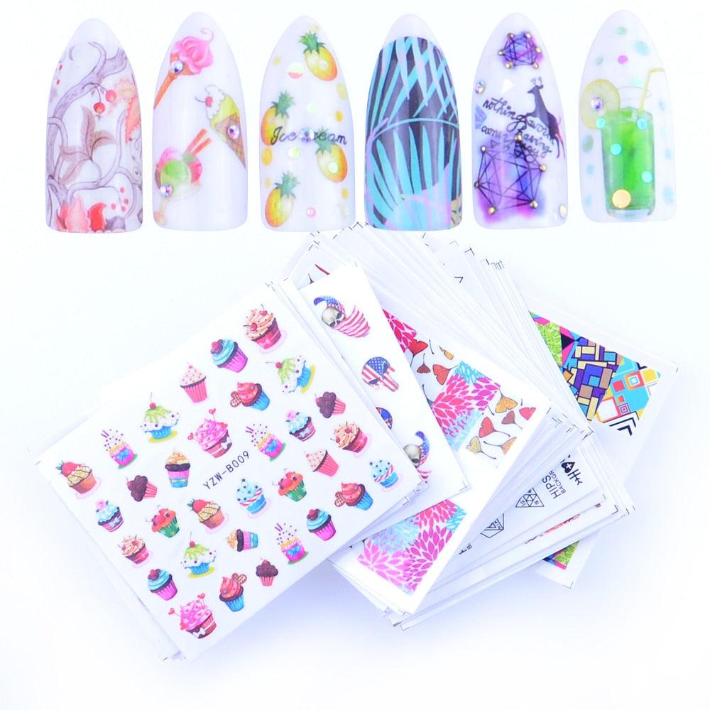 Mixed Designs Water Nail Stickers Decals Dream Catcher Transfer Tip Watermark Flora Painting Slider Manicure Decoration Girls Manicure Decoration Nail Art Supplies 3D Self-Adhesive Nail Decals Designer Nail Stickers for Acrylic Nails