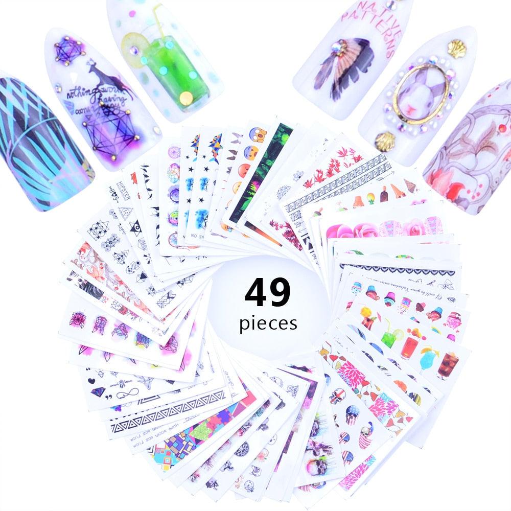 Mixed Designs Water Nail Stickers Decals Dream Catcher Transfer Tip Watermark Flora Painting Slider Manicure Decoration Girls Manicure Decoration Nail Art Supplies 3D Self-Adhesive Nail Decals Designer Nail Stickers for Acrylic Nails