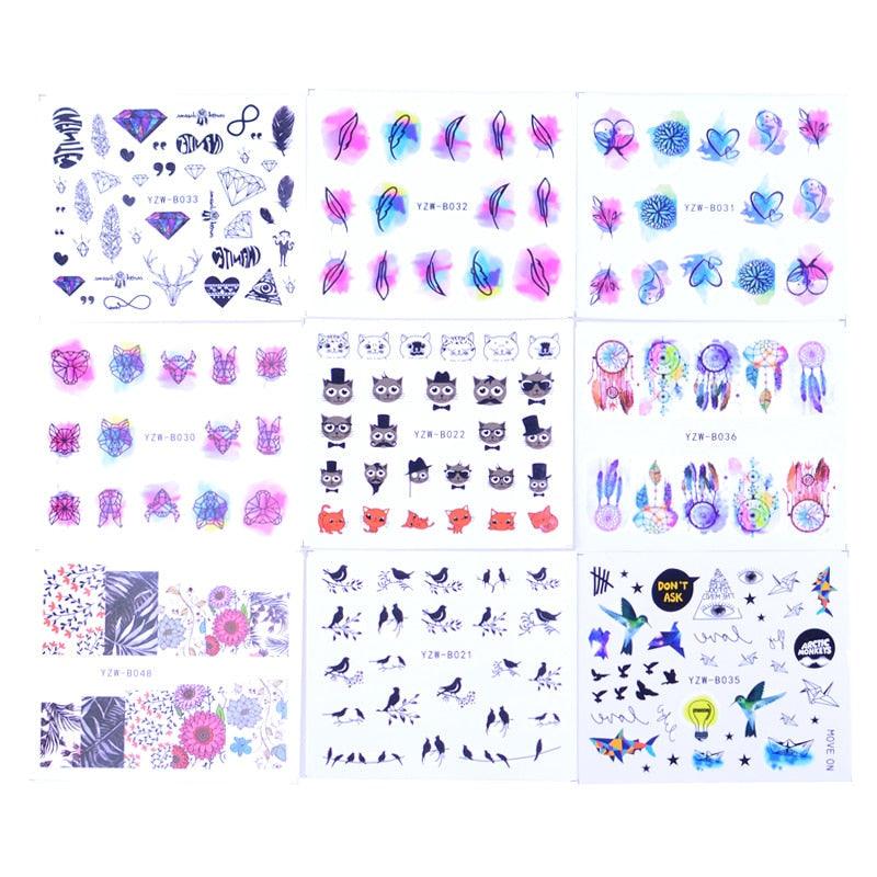 Mixed Designs Water Nail Stickers Decals Dream Catcher Transfer Tip Watermark Flora Painting Slider Manicure Decoration Girls Manicure Decoration Nail Art Supplies 3D Self-Adhesive Nail Decals Designer Nail Stickers for Acrylic Nails